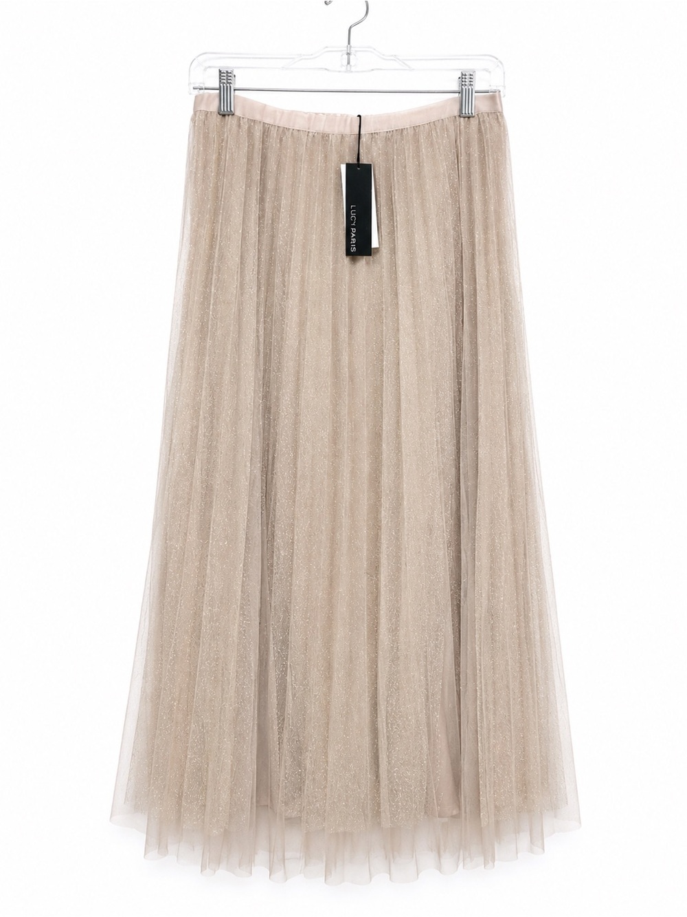 Lucy Paris Champagne Pleated Tulle Shimmer Maxi - Romantic- Wedding Guest Skirt - Picture 3 of 6